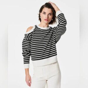 Spanx AirEssentials Long Sleeved Striped Shirt Cold Shoulder Large